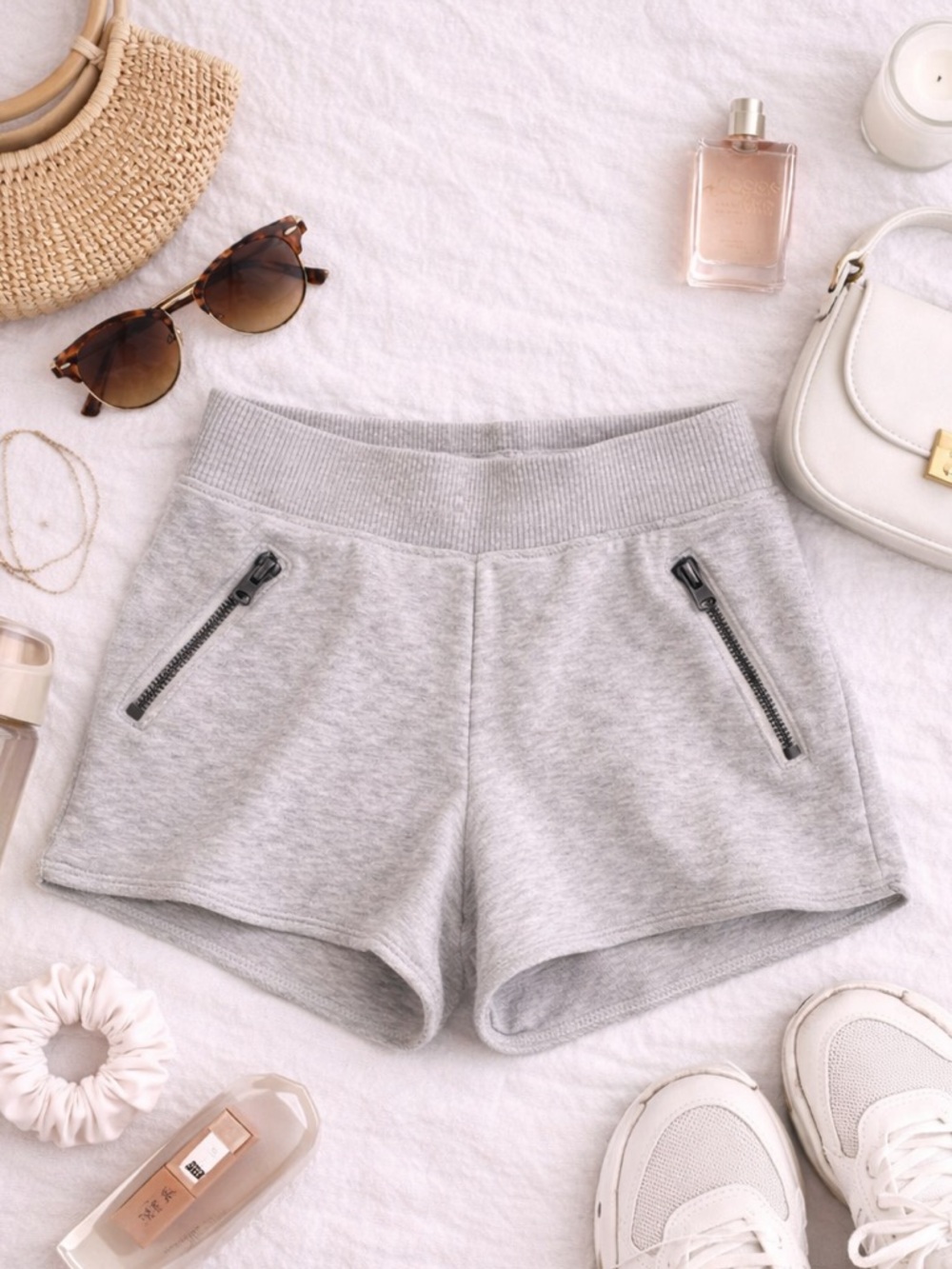 Aerie Gray Lounge Shorts Small Zip Pocket Cozy Athleisure Womens